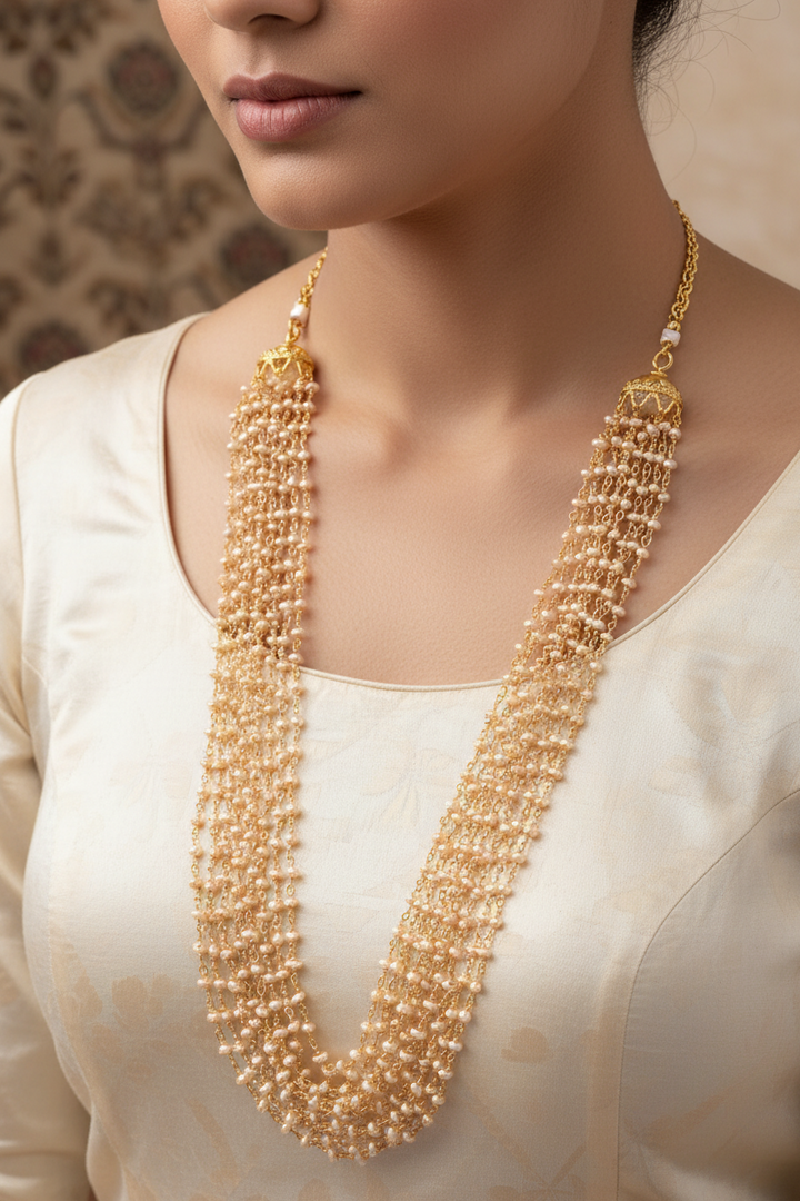 Layered Pearl Beaded Gold chain