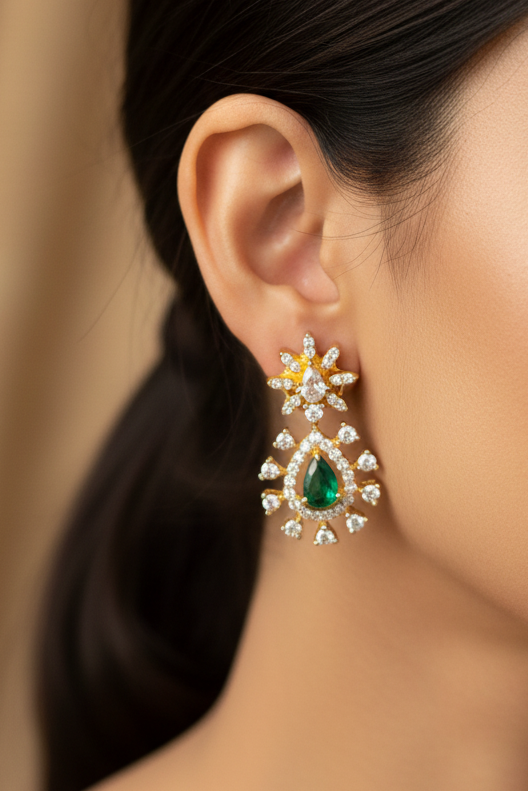Moissanite Emerald Drop Earrings