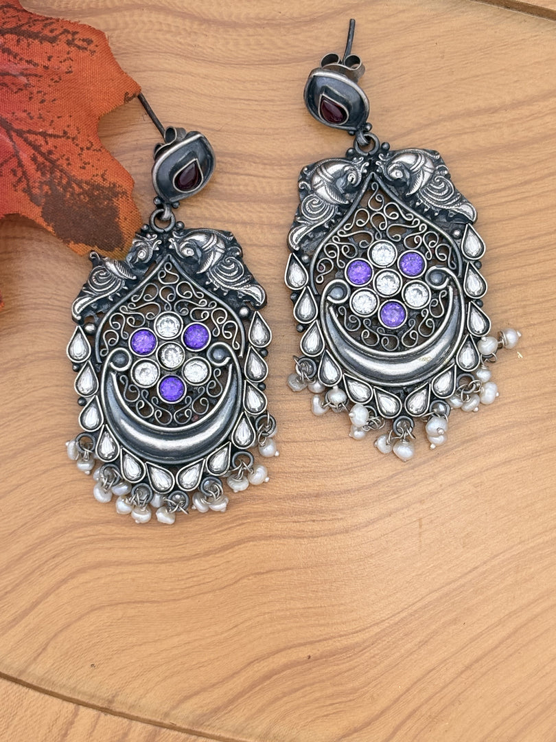 Antique Silver Chandbali Earrings