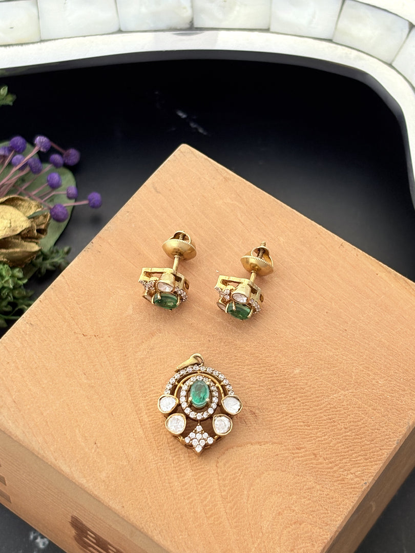 Emerald & Moissanite Pendant Set