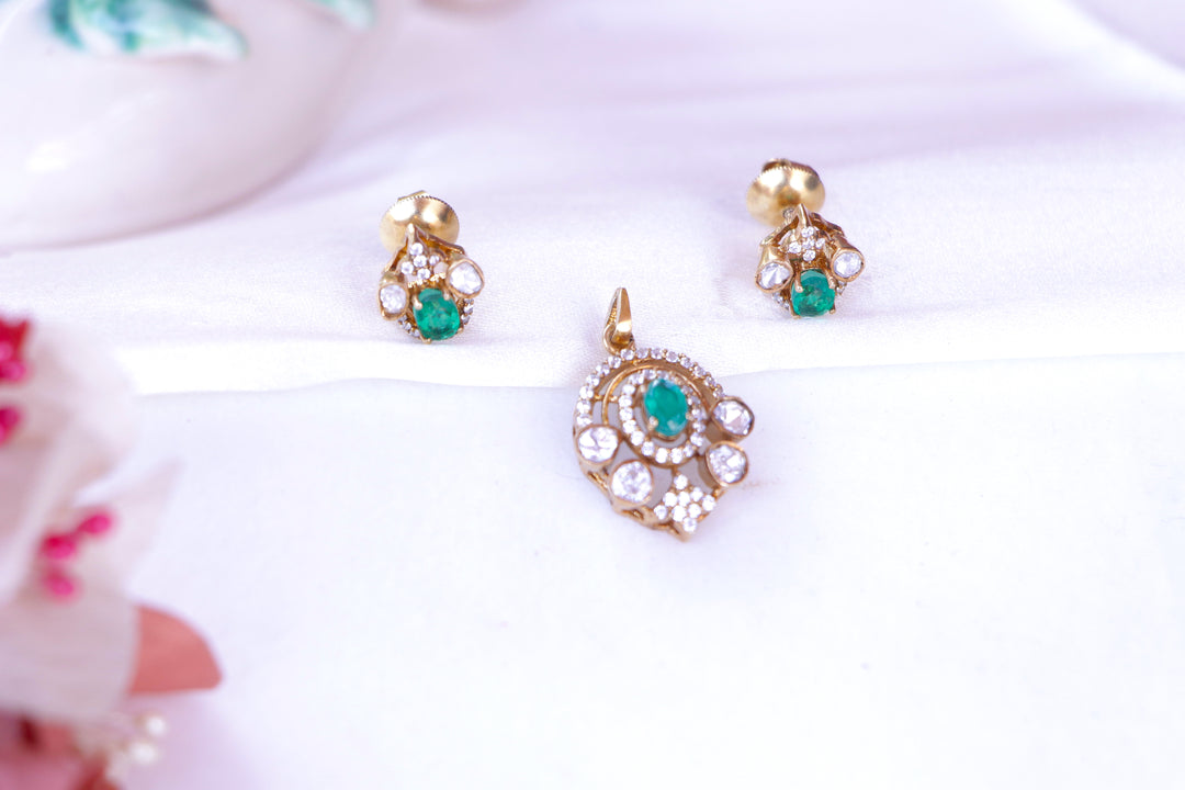 Emerald & Moissanite Pendant Set