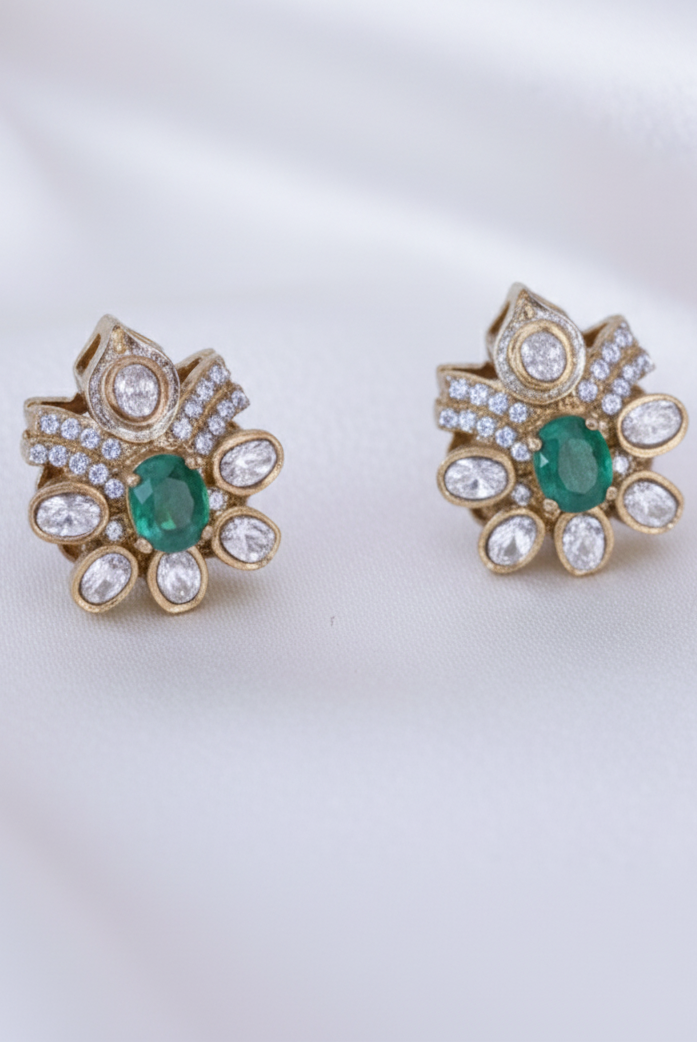 Emerald Floral Studs
