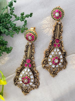 Load image into Gallery viewer, Antique Ruby Kundan Drop Earrings
