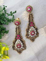 Load image into Gallery viewer, Antique Ruby Kundan Drop Earrings
