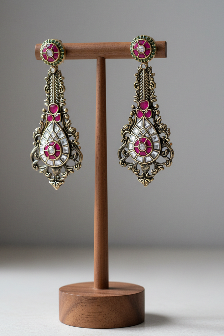 Antique Ruby Kundan Drop Earrings