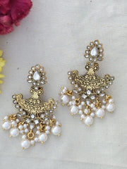 Antique Kundan Pearl Chandbali Earrings