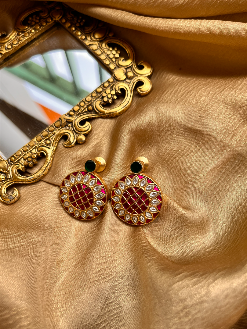 Ruby Kundan Round Studs
