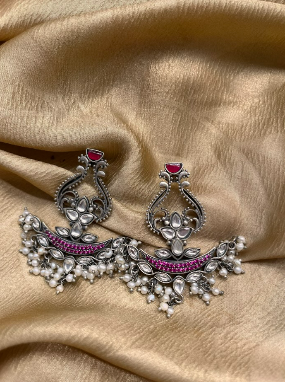 Kundan Chandbali Earrings with Pearls
